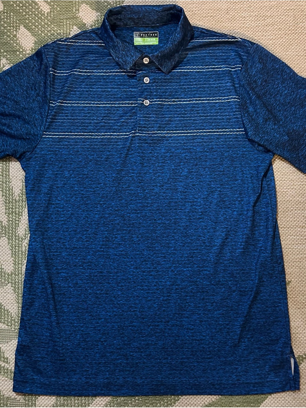 PGA Tour Pro Series Men's Heathered Blue Polo with Subtle Stripes